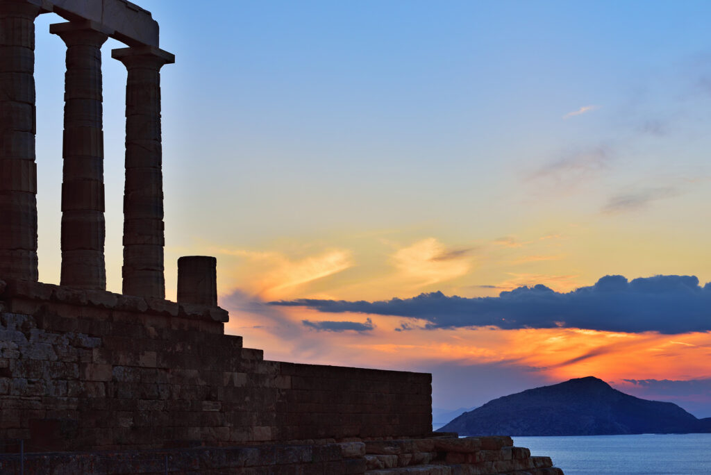 Temple Of Poseidon At Cape Sounion Attica Greece At Sunset